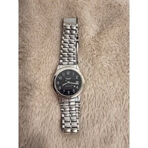 Sharp Quartz Mens Watch Black Dial Date Stainless Steel Silver Tone 287816 Japan
